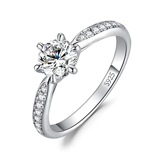 JewelryPalace Klassisch 0.5ct Rundschliff Moissanite Solitär Promise Ring Damen, Verlobungsring Damenring Ringe Silber 925 mit Stein für Frauen, Simulierte Diamant Jubiläum Eheringe Silberringe 51 von JewelryPalace