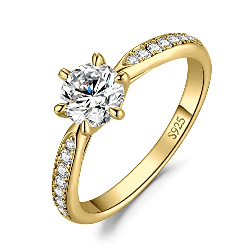 JewelryPalace Klassisch 0.5ct Rundschliff Moissanite Solitär Promise Ring Damen, Verlobungsring Damenring Ringe Silber 925 mit Stein für Frauen, Simulierte Diamant Jubiläum Eheringe Vergoldet 49 von JewelryPalace