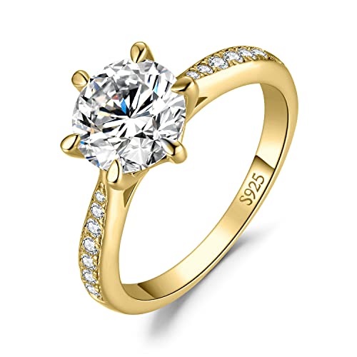 JewelryPalace Klassisch 2ct Rundschliff Moissanite Solitär Promise Ring Damen, Verlobungsring Damenring Ringe Silber 925 mit Stein für Frauen, Simulierte Diamant Jubiläum Eheringe Vergoldet 54 von JewelryPalace