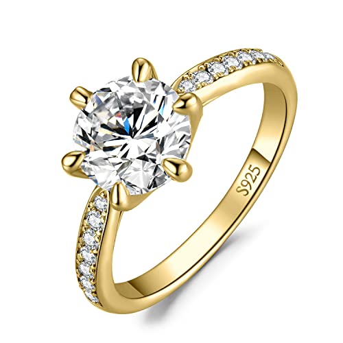 JewelryPalace Klassisch 3ct Rundschliff Zirkonia Solitär Promise Ring Damen, Verlobungsring Damenring Ringe Silber 925 mit Stein für Frauen, Simulierte Diamant Jubiläum Eheringe Vergoldet 49 von JewelryPalace