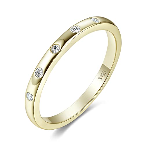 JewelryPalace Klassisch 5 stein Zirkonia Band Ring Damen, Hochzeitsringe Gelb Gold 585 Damenring Silber 925 Trauringe Eheringe für Frauen, Stapelring Ring Bandring schmal, Ringe Set Schmuck 49 von JewelryPalace