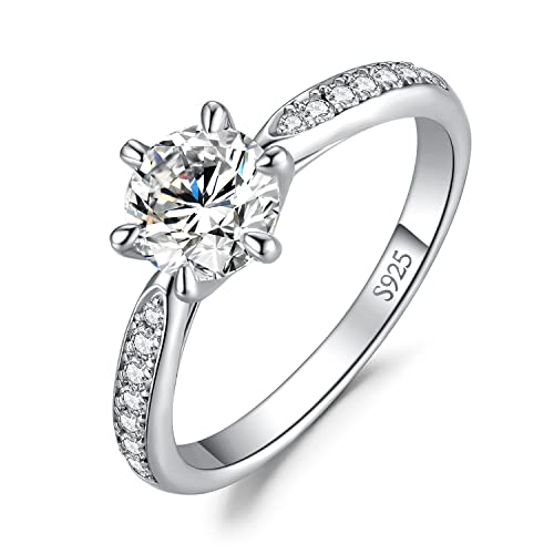 JewelryPalace Klassisch 6.5mm 1ct Rundschliff Moissanite Solitär Promise Ring Damen, Verlobungsring Damenring Ringe Silber 925 mit Stein für Frauen, Simulierte Diamant Jubiläum Eheringe Silberringe 54 von JewelryPalace