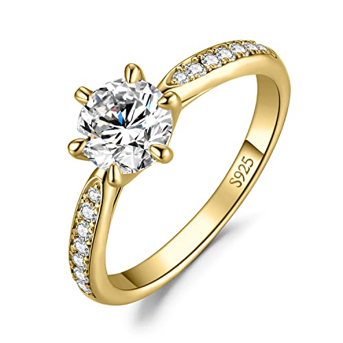 JewelryPalace Klassisch 6.5mm 1ct Rundschliff Moissanite Solitär Promise Ring Damen, Verlobungsring Damenring Ringe Silber 925 mit Stein für Frauen, Simulierte Diamant Jubiläum Eheringe Vergoldet 62 von JewelryPalace