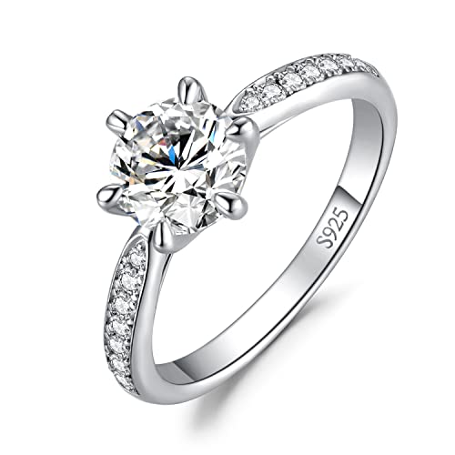 JewelryPalace Klassisch 7.5mm 1.5ct Rundschliff Moissanite Solitär Promise Ring Damen, Verlobungsring Damenring Ringe Silber 925 mit Stein für Frauen, Simulierte Diamant Jubiläum Ehering Silberring 54 von JewelryPalace