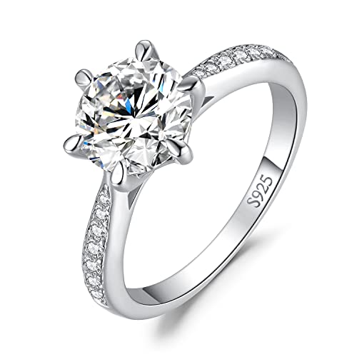 JewelryPalace Klassisch 8mm 2ct Rundschliff Moissanite Solitär Promise Ring Damen, Verlobungsring Damenring Ringe Silber 925 mit Stein für Frauen, Simulierte Diamant Jubiläum Eheringe Silberringe 51 von JewelryPalace