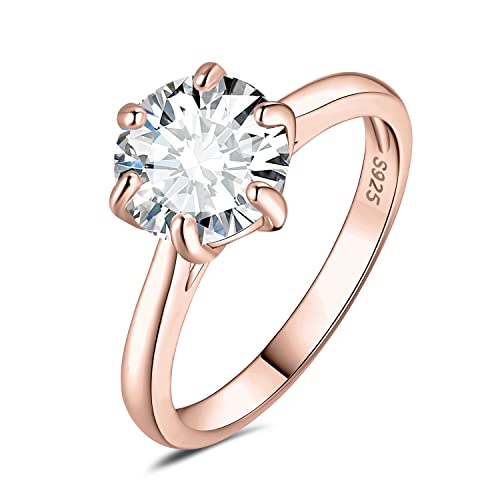 JewelryPalace Klassisch 9mm 3ct Rundschliff Zirkonia Solitär Promise Ring Damen, Verlobungsring Damenring Ringe Silber 925 mit Stein für Frauen, Simulierte Diamant Jubiläum Eheringe Rosegold 57 von JewelryPalace