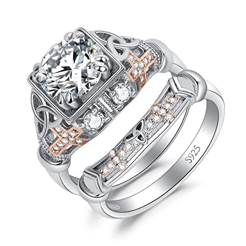 JewelryPalace Klassisch Celtic Knoten 2.5ct Zirkonia Promise Ring Damen, Kreuz Verlobungsring Silber 925 Rosegold Frauen, Hochzeitsring Vorsteckring Trauringe Ehering Band Ring Set Frauen 51 von JewelryPalace