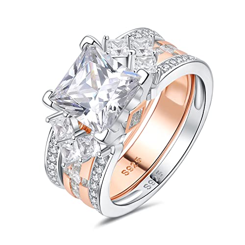 JewelryPalace Klassisch Kreuz 3ct Zirkonia Solitär Stein Promise Ring Damen, Verlobungsring Silber 925 Rosegold, Simulierter Diamant Hochzeitsring Vorsteckring Trauring Ehering Band Ring Set Frauen 54 von JewelryPalace