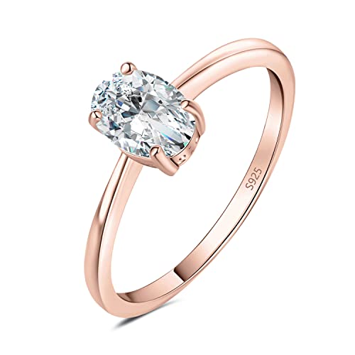 JewelryPalace Klassisch Ovalschliff 1ct Zirkonia Solitär Promise Ring Damen, Schmuck Set, Verlobungsring Damenring Silber 925 mit Stein für Frauen, Simulierte Diamant Jubiläum Eheringe Rosegold 49 von JewelryPalace