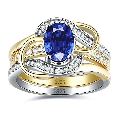 JewelryPalace Infinity Ovalschliff 2ct Erstellt Saphir Promise Ring Damen, Unendlichkeit Verlobungsring Silber 925 Solitär mit Blau Stein, Hochzeitsring Trauring Band Ring Set Gelb Gold Frauen 49 von JewelryPalace