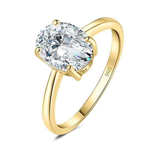JewelryPalace Klassisch Ovalschliff 2ct Zirkonia Solitär Promise Ring Damen, Schmuck Set, Verlobungsring Damenring Silber 925 mit Stein für Frauen, Simulierte Diamant Jubiläum Eheringe Vergoldet 60 von JewelryPalace