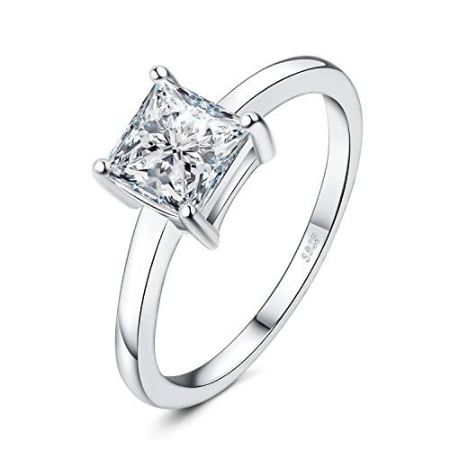 JewelryPalace Klassisch Prinzessschliff 1ct Moissanite Solitär Promise Ring Damen, Schmuck Set, Verlobungsring Damenring Silber 925 mit Stein Frauen, Simulierte Diamant Jubiläum Eheringe Silberring 62 von JewelryPalace