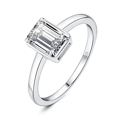 JewelryPalace Klassisch Smaragdschliff 1ct Moissanite Solitär Promise Ring Damen, Schmuck Set, Verlobungsring Damenring Silber 925 mit Stein Frauen, Simulierte Diamant Jubiläum Eheringe Silberring 57 von JewelryPalace