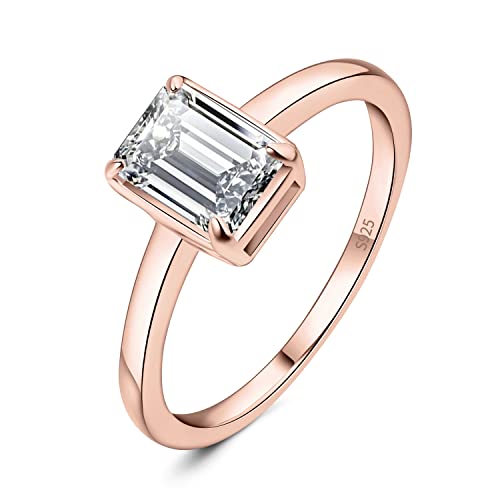 JewelryPalace Klassisch Smaragdschliff 1ct Zirkonia Solitär Promise Ring Damen, Schmuck Set, Verlobungsring Damenring Silber 925 mit Stein Frauen, Simulierte Diamant Jubiläum Eheringe Rosegold 54 von JewelryPalace