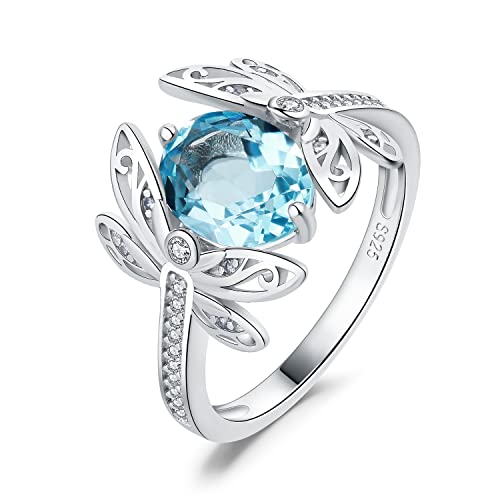 JewelryPalace Libelle Ovalschliff 3.6ct Echt Blautopas Erstellt Spinell Ring Damen, Blauer Stein Schmuck Set, Damenring Silber 925 Dragonfly Ring Cocktail für Frauen, Silberringe Mädchen Geschenk 54 von JewelryPalace