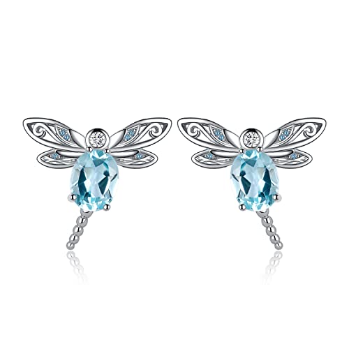 JewelryPalace Libelle Ovalschliff 4.7ct Echt Blautopas Erstellt Spinell Ohrstecker Silber 925 Damen, Blau Topas Schmuck Set, Ohrringe Silber Dragonfly Edelstein Mädchen, Modeschmuck Frauen Geschenk von JewelryPalace