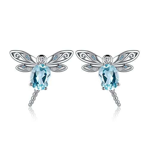 JewelryPalace Libelle Ovalschliff 4.7ct Echt Blautopas Erstellt Spinell Ohrstecker Silber 925 Damen, Blau Topas Schmuck Set, Ohrringe Silber Dragonfly Edelstein Mädchen, Modeschmuck Frauen Geschenk von JewelryPalace