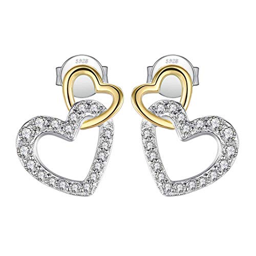 JewelryPalace Liebe Herz Doppelt Verschlungene Ohrstecker Silber 925 Damen, Ohrringe Silber Vergoldet Zirkonia Schmuck Set Mädchen, Ohrstecker Silber Klein mit Stein für Frauen Geschenk von JewelryPalace