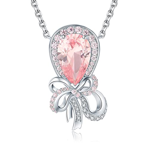 JewelryPalace Luftballon Schleife Tropfenschliff 3.1ct Erstellt Rosa Saphir Anhänger 45CM, Kette mit Stein Schmuck Set, Halskette Damen Silber 925 Collier Damen, Kette Schmuck Mädchen Geschenk Frauen von JewelryPalace