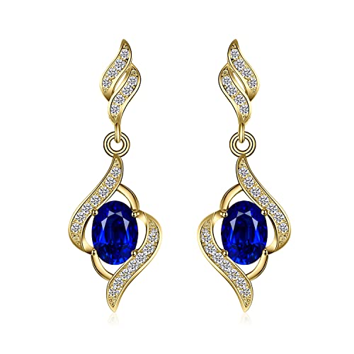 JewelryPalace Luxus Oval 2.2ct Erstellt Blau Saphir Ohrhänger Ohrstecker, Blauer Stein Schmuck Set, Ohrringe Silber 925 Mädchen Echt Silber Damen 925, Schmuck Ohrringe für Frauen Geschenke Vergoldet von JewelryPalace