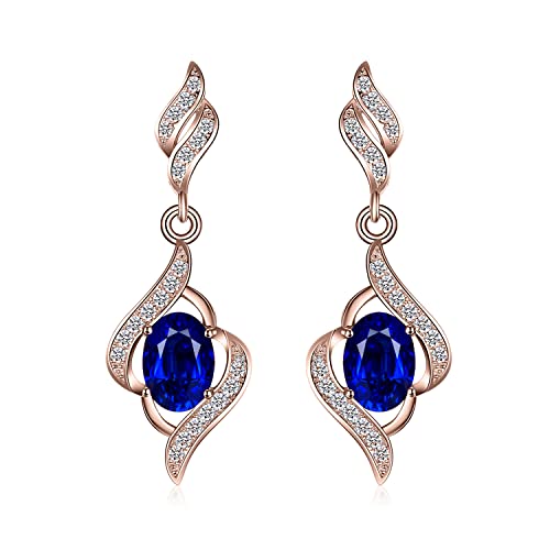 JewelryPalace Luxus Oval 2.2ct Erstellt Blau Saphir Ohrhänger Ohrstecker, Blauer Stein Schmuck Set, Ohrringe Silber 925 Mädchen Echt Silber Damen 925, Schmuck Ohrringe für Frauen Geschenke Rosegold von JewelryPalace