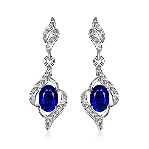 JewelryPalace Luxus Ovalschliff 2.2ct Erstellt Blau Saphir Ohrhänger Ohrstecker, Blauer Stein Schmuck Set, Ohrringe Silber 925 Mädchen Echt Silber Damen 925, Modeschmuck Ohrringe für Frauen Geschenke von JewelryPalace