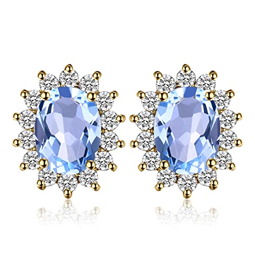 JewelryPalace Prinzessin Diana Kate Middleton 1.2ct Echt Blautopas Ohrstecker Silber 925 Damen, Schmuck Set, Ohrringe Silber Edelstein Mädchen, Ohrstecker Silber mit Stein Frauen Geschenk Vergoldet von JewelryPalace