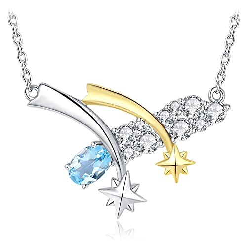 JewelryPalace Meteorschauer Oval Echt Topas Bypass Ketten Anhänger 45CM, Blau Stein Schmuck Set, Sternschnuppe Halskette Damen Silber 925 Collier Damen, Gelb Vergoldet Schmuck Mädchen Geschenk Frauen von JewelryPalace