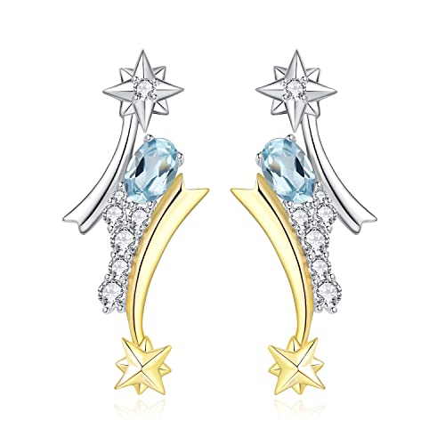 JewelryPalace Meteorschauer Ovalschliff 1.3ct Echt Topas Bypass Ohrstecker Silber 925 Damen, Blau Stein Schmuck Set, Stern Ohrringe Silber Edelstein Mädchen Vergoldet Geschenk für Frauen von JewelryPalace