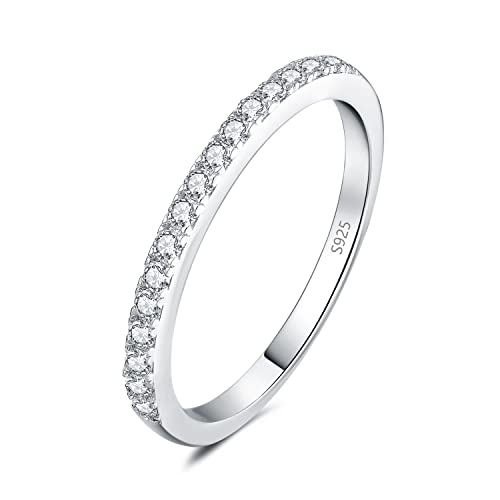 JewelryPalace Modeschmuck Klassisch 1.5mm Moissanite Band Ring Damen, Hochzeitsringe Damenring Silber 925 Trauringe Eheringe für Frauen, Vorsteckring Stapelring Halb Eternity Ring Bandring Schmal 59 von JewelryPalace