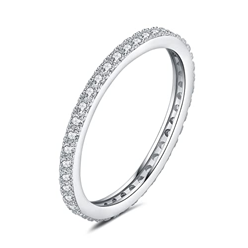 JewelryPalace Modeschmuck Klassisch 1.5mm Moissanite Eternity Band Ring Damen, Hochzeitsringe Damenring Silber 925 Trauringe Eheringe für Frauen, Vorsteckring Stapelring Bandring Schmal 51 von JewelryPalace