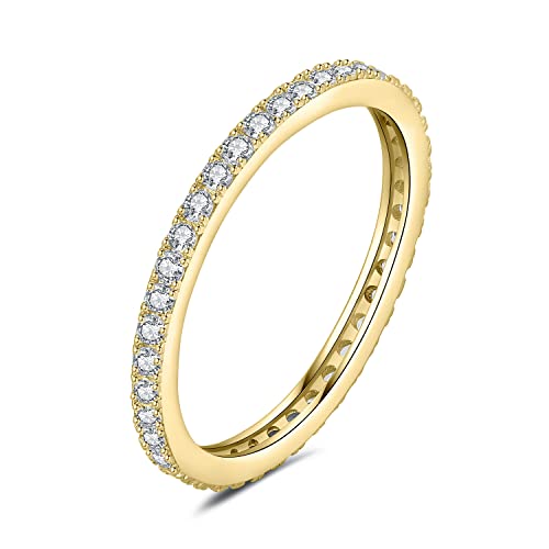 JewelryPalace Modeschmuck Klassisch 1.5mm Moissanite Eternity Band Ring Damen, Hochzeitsringe Damenring Silber 925 Trauringe Eheringe für Frauen, Vorsteckring Stapelring Bandring Schmal Vergoldet 51 von JewelryPalace