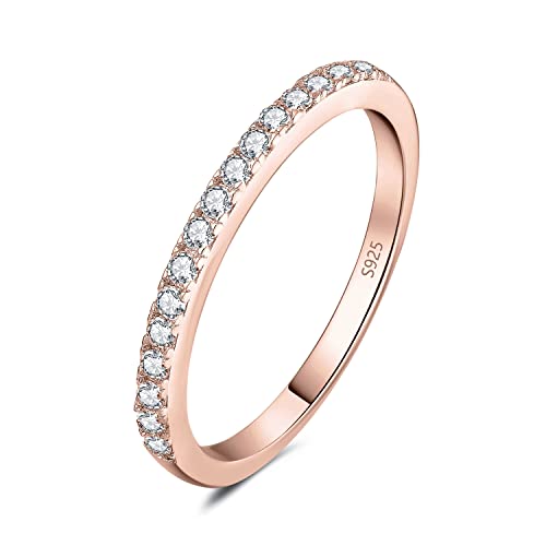 JewelryPalace Modeschmuck Klassisch 1.5mm Zirkonia Band Ring Damen, Hochzeitsringe Damenring Silber 925 Trauringe Eheringe für Frauen, Vorsteckring Stapelring Eternity Ring Bandring Rosegold 51 von JewelryPalace