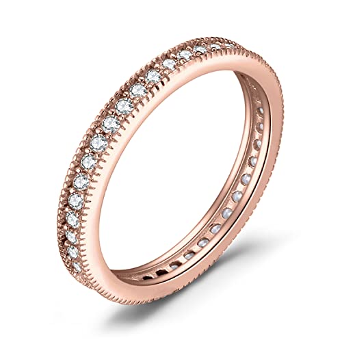 JewelryPalace Modeschmuck Klassisch Moissanite Band Ring Damen, Hochzeitsringe ring Silber 925 Trauringe Eheringe Frauen, Vorsteckring Stapelring Eternity Ring Bandring Schmal, Ringe Set Rosegold 51 von JewelryPalace