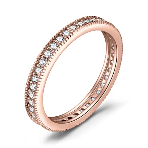 JewelryPalace Modeschmuck Klassisch Zirkonia Band Ring Damen, Hochzeitsringe ring Silber 925 Trauringe Eheringe Rosegold für Frauen, Vorsteckring Stapelring Eternity Ring Bandring Schmal, Ringe Set 54 von JewelryPalace