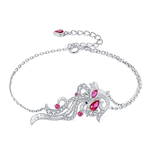 JewelryPalace Neun Schwanz Fuchs Tropfenschliff Erstellter Rubin Armband Damen Silber 925, Fox Armreif mit Roter Stein Schmuck Set, Armbänder Mädchen Edelstein Verstellbar Armreifen, Geschenk Frauen von JewelryPalace