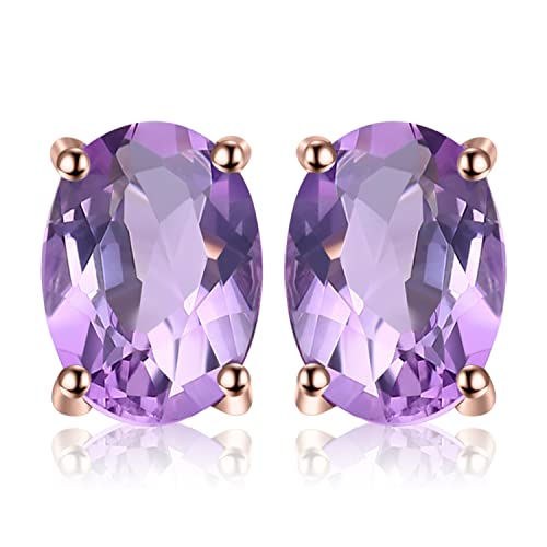 JewelryPalace Oval 1.4ct Echt Amethyst Solitär Ohrstecker Silber 925 Damen Gelbgold, Lila Stein Schmuck Set, Ohrringe Silber Edelstein Mädchen, Ohrstecker Silber Schmuck Frauen Geschenk Rosegold von JewelryPalace