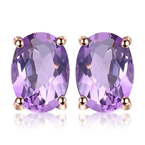 JewelryPalace Oval 1.4ct Echt Amethyst Solitär Ohrstecker Silber 925 Damen Gelbgold, Lila Stein Schmuck Set, Ohrringe Silber Edelstein Mädchen, Ohrstecker Silber Schmuck Frauen Geschenk Rosegold von JewelryPalace