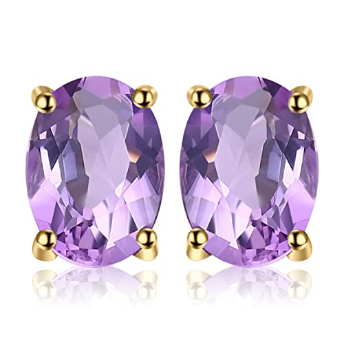 JewelryPalace Oval 1.4ct Echt Amethyst Solitär Ohrstecker Silber 925 Damen Gelbgold, Lila Stein Vergoldet Schmuck Set, Ohrringe Silber Edelstein Mädchen, Ohrstecker Silber Schmuck Frauen Geschenk von JewelryPalace