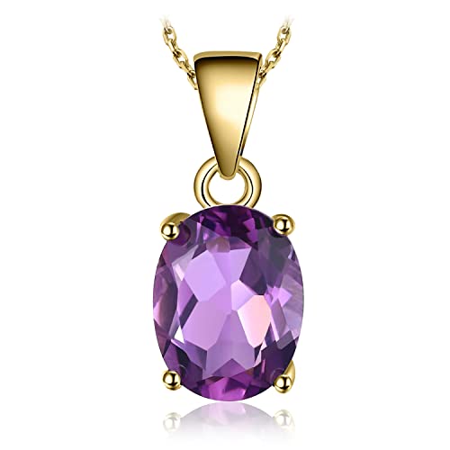 JewelryPalace Oval 1.7ct Echt Natürliche Amethyst Birthstone Solitaire Ketten Anhänger, Lila Stein Schmuck Set, Kette 925 Silber Mädchen Edelstein, Halskette Damen Collier für Frauen Gold 45CM von JewelryPalace