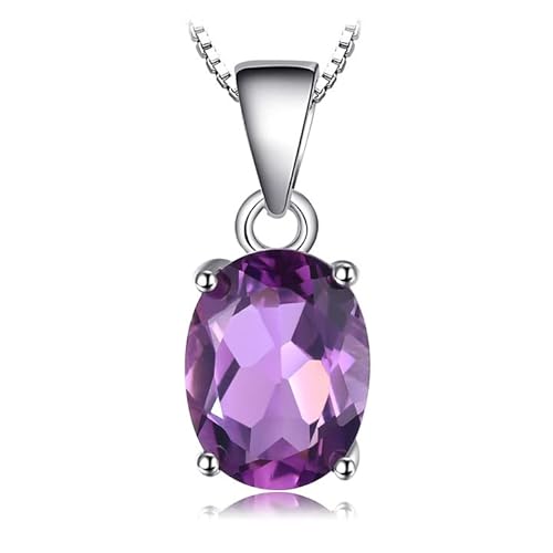 JewelryPalace Oval 1.7ct Echt Natürliche Amethyst Birthstone Solitaire Ketten Anhänger, Lila Stein Schmuck Set, Kette 925 Silber Mädchen Edelstein, Halskette Damen Collier für Frauen Rosegold 45CM von JewelryPalace