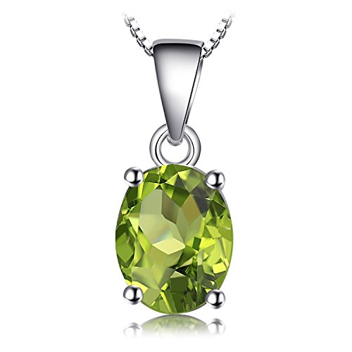 JewelryPalace Oval 1.7ct Echt Peridot Birthstone Solitaire Kette Anhänger, Schmuck Set Grün mit Stein, Halsketten Damen Silber 925 Collier Edelstein Mädchen, Ketten für Frauen Geschenk 45CM von JewelryPalace