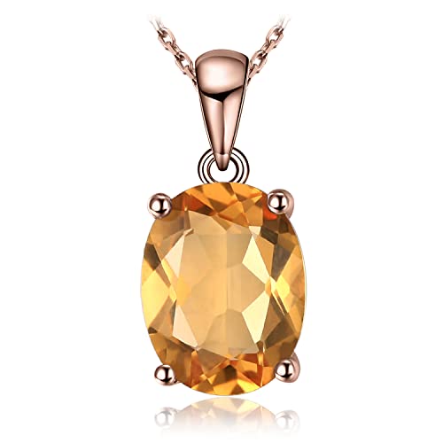 JewelryPalace Oval 1.7ct Echt Citrin Birthstone Solitaire Ketten Anhänger, Gelber Stein Schmuck Set, Halsketten Damen Silber 925 Collier Edelstein Mädchen, Ketten für Frauen Geschenk Rosegold 45 CM von JewelryPalace