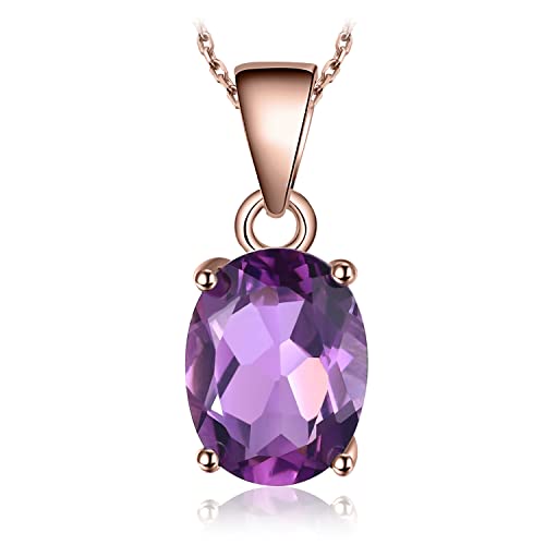 JewelryPalace Oval 1.7ct Echt Natürliche Amethyst Birthstone Solitaire Ketten Anhänger, Lila Stein Schmuck Set, Kette 925 Silber Mädchen Edelstein, Halskette Damen Collier für Frauen Rosegold 45CM von JewelryPalace