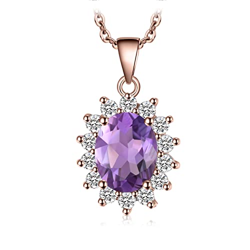 JewelryPalace Oval 1.8ct Prinzessin Diana William Kate Middleton Echt Amethyst Ketten Anhänger 45CM, Lila Stein Schmuck Set, Kette 925 Silber Mädchen Edelstein, Halskette Damen Collier Frauen Rosegold von JewelryPalace