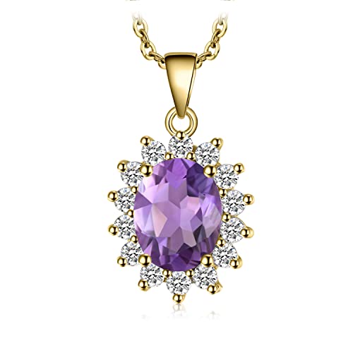 JewelryPalace Oval 1.8ct Prinzessin Diana William Kate Middletons Echt Amethyst Ketten Anhänger 45CM, Lila Stein Schmuck Set, Kette 925 Silber Gold Mädchen Edelstein, Halskette Damen Collier Frauen von JewelryPalace