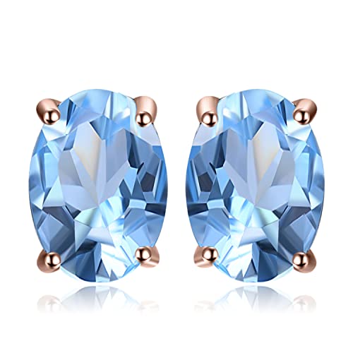 JewelryPalace Oval 1.9ct Natur Himmel Blau Topaz Birthstone Ohrstecker Silber 925 Damen, Schmuck Set, Ohrringe Silber Edelstein Mädchen, Ohrstecker Silber Klein mit Stein Frauen Geschenk Rosegold von JewelryPalace