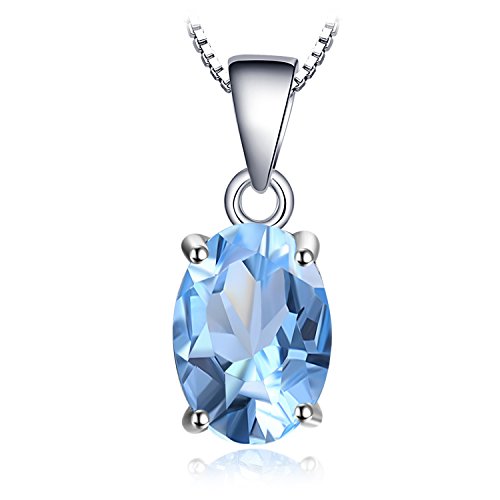 JewelryPalace Oval 2.1ct Echt Topas Birthstone Solitär Kette Anhänger, Schmuck Set mit Himmelblauer Stein, Halsketten Damen Silber 925 Collier Edelstein Mädchen, Ketten für Frauen Geschenk 45CM von JewelryPalace