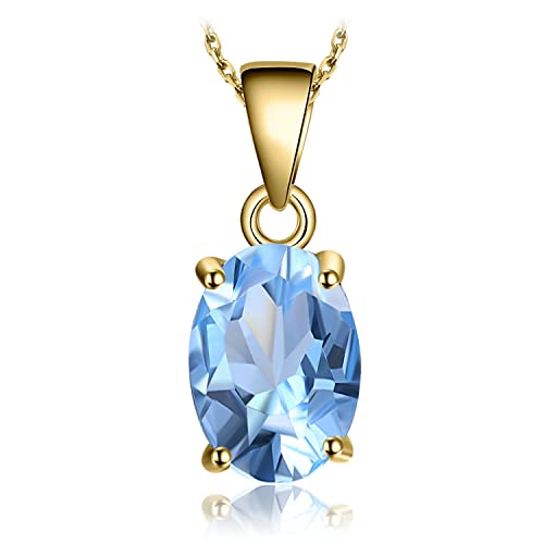 JewelryPalace Oval 2.1ct Echt Topas Birthstone Solitär Kette Anhänger, Schmuck Set mit Blauer Stein, Halsketten Damen Silber 925 Collier Edelstein Mädchen, Ketten für Frauen Geschenk Vergoldet 45CM von JewelryPalace