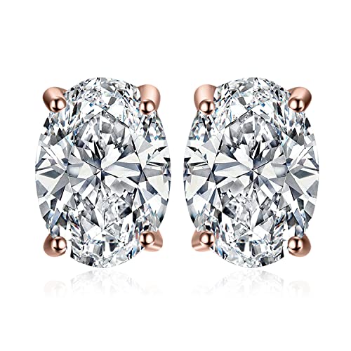 JewelryPalace Oval 2ct Moissanite Ohrstecker Silber 925 Damen, Simulierter Diamant Braut Schmuck Set, Ohrringe Silber Mädchen Edelstein,Ohrstecker Silber Klein mit Stein Geschenk Frauen Rosegold von JewelryPalace